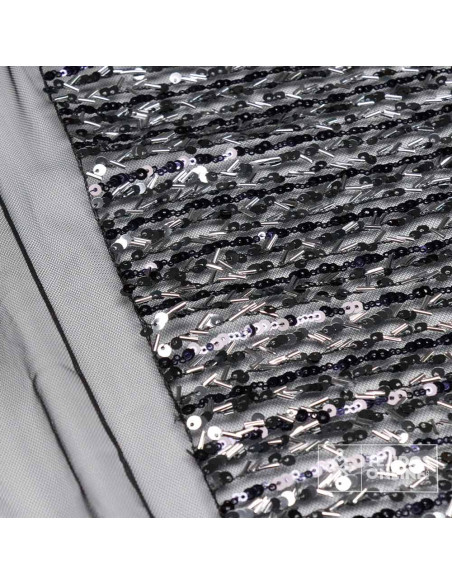 Tul Negro Lentejuela Cilindro Plata - Telas conLentejuelas - Imagen 2