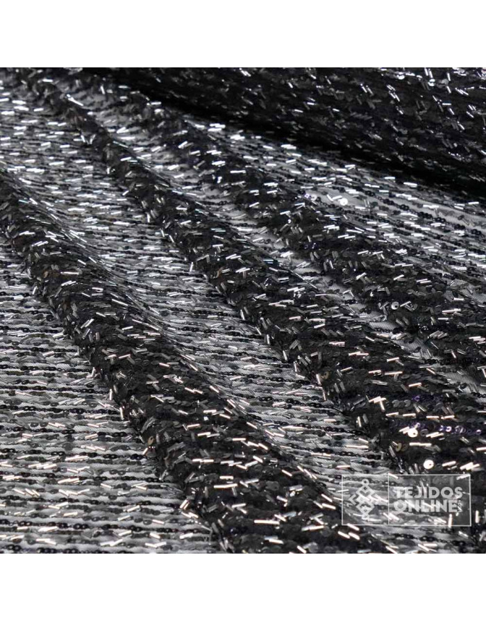 Tul Negro Lentejuela Cilindro Plata - Telas conLentejuelas - Imagen 3