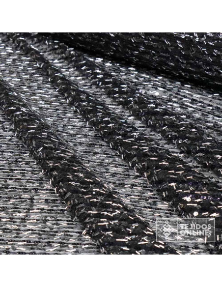 Tul Negro Lentejuela Cilindro Plata - Telas conLentejuelas - Imagen 3