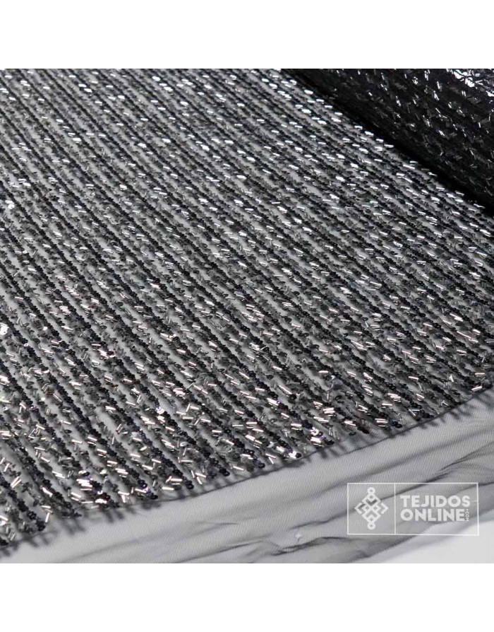 Tul Negro Lentejuela Cilindro Plata - Telas conLentejuelas - Imagen 4