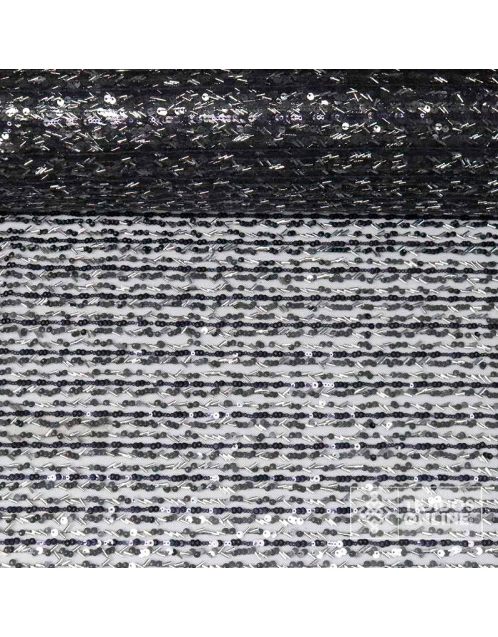 Tul Negro Lentejuela Cilindro Plata - Telas conLentejuelas - Imagen 1