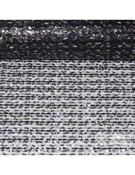 Tul Negro Lentejuela Cilindro Plata - Telas conLentejuelas - Imagen 1
