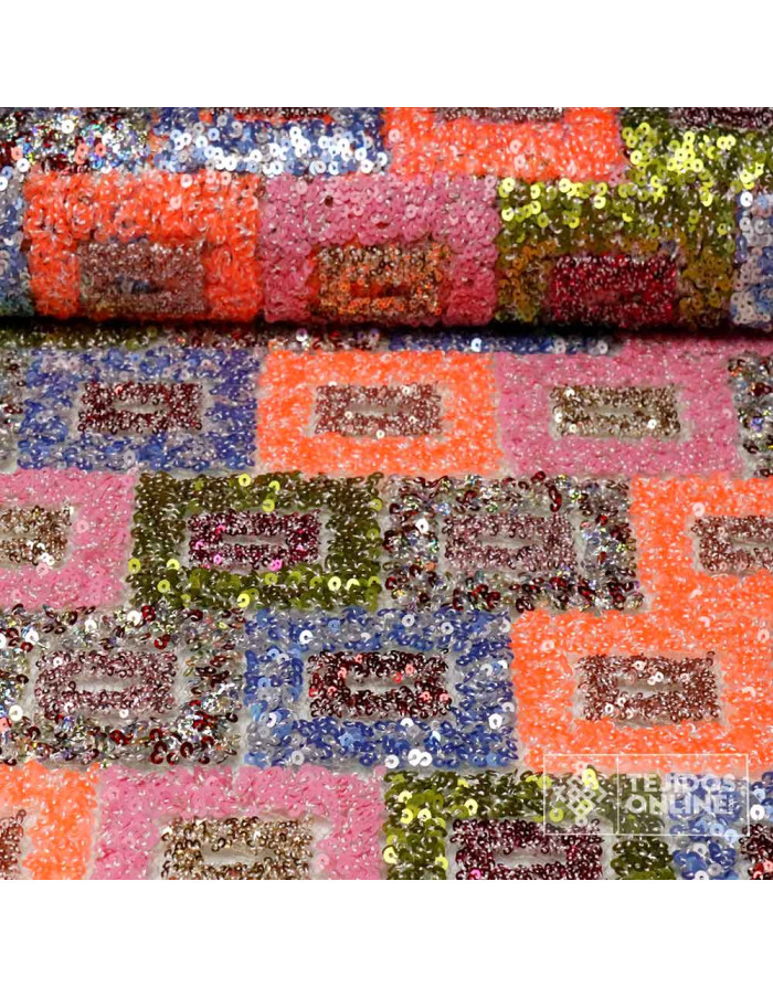 Tela Lentejuelas Mosaico Multicolor - Telas con Lentejuelas - Imagen 1