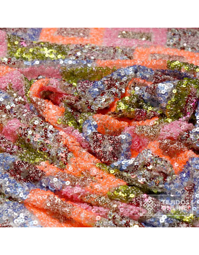 Tela Lentejuelas Mosaico Multicolor - Telas con Lentejuelas - Imagen 2