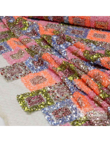 Tela Lentejuelas Mosaico Multicolor - Telas con Lentejuelas - Imagen 3