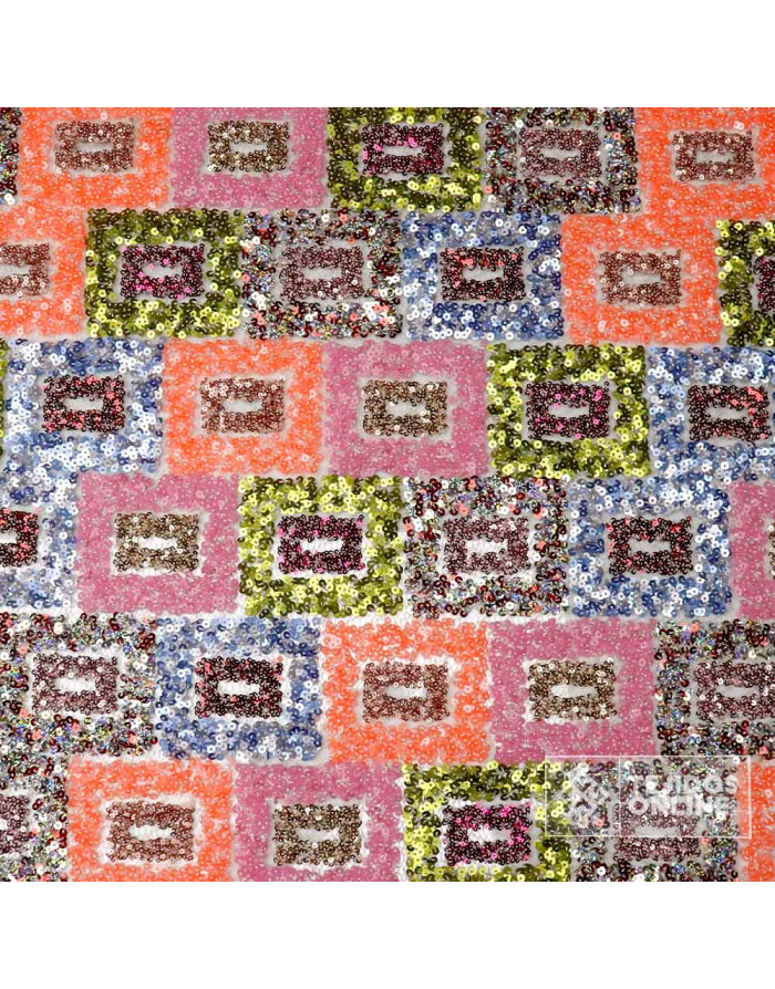 Tela Lentejuelas Mosaico Multicolor - Telas con Lentejuelas - Imagen 4