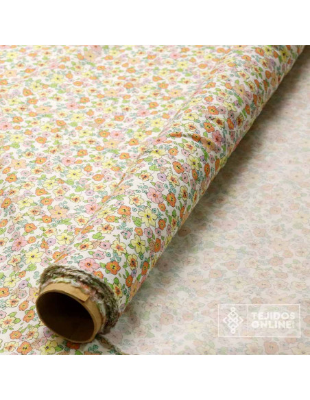 Tela Viscosa Beige con flores Amarillas - Viscosa 100% - Imagen 2