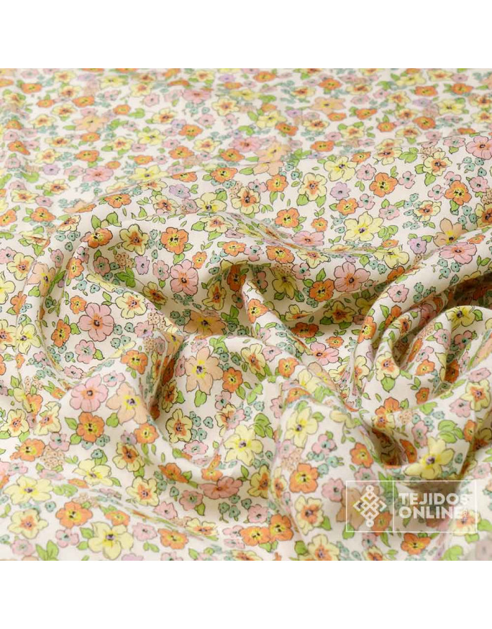 Tela Viscosa Beige con flores Amarillas - Viscosa 100% - Imagen 3