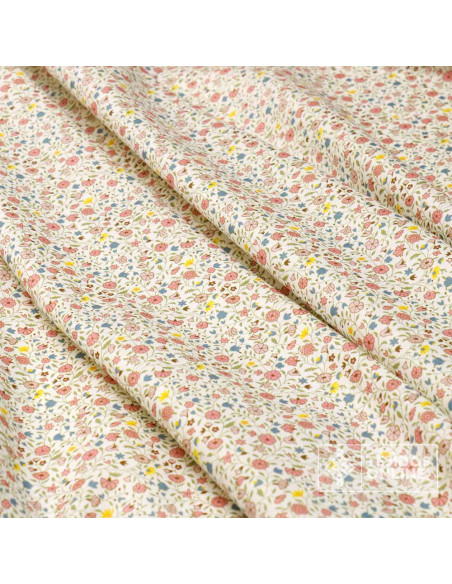 Tela Algodón Beige con flores Azafata y Rosa - Viscosa 100% - Imagen 4
