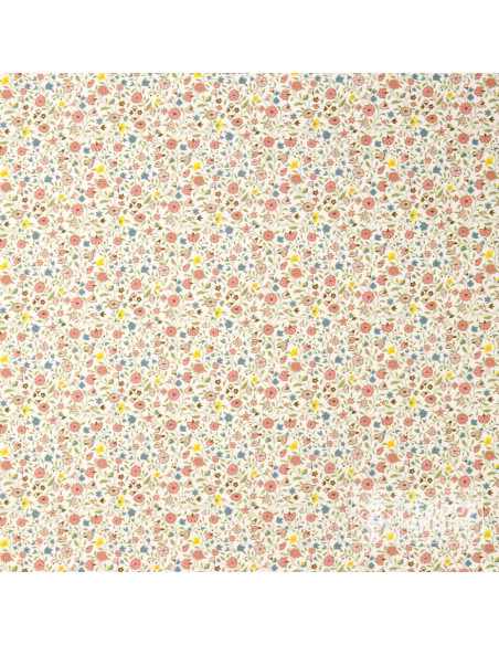Tela Algodón Beige con flores Azafata y Rosa - Viscosa 100% - Imagen 5