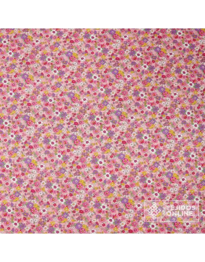 Tela Rosa Con Flores Malvas 100% Algodón - Imagen 4