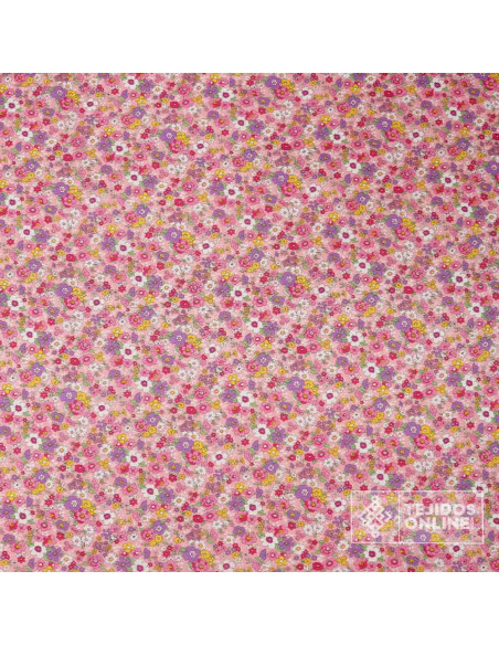 Tela Rosa Con Flores Malvas 100% Algodón - Imagen 4