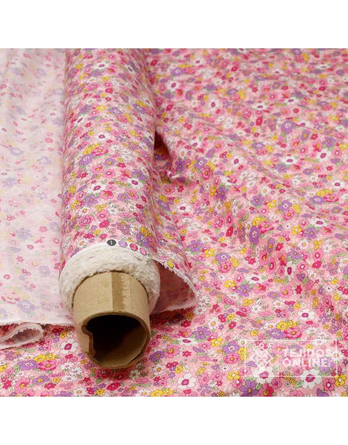 Tela Rosa Con Flores Malvas 100% Algodón - Imagen 3