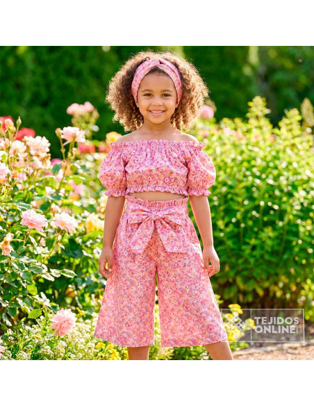 Tela Rosa Con Flores Malvas 100% Algodón - Imagen 2