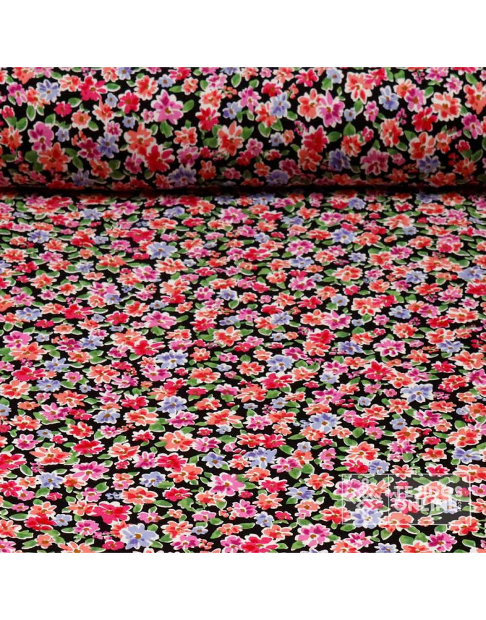 Viscosa Negra Flores Multicolor - Comprar Viscosas 100% - Imagen 1