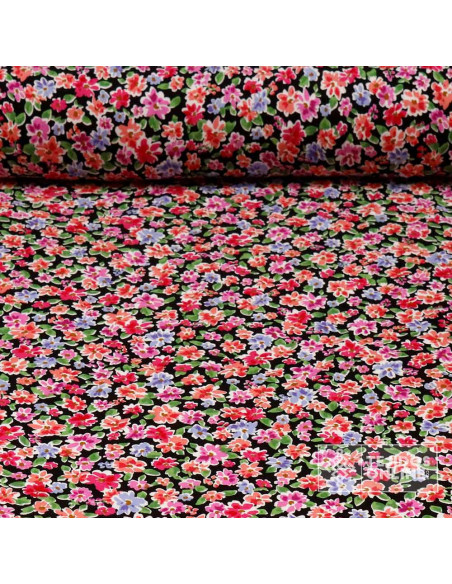Viscosa Negra Flores Multicolor - Comprar Viscosas 100% - Imagen 1