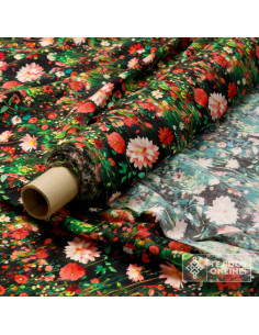 Tela Viscosa Negra Flor Coral - Viscosa 100% - Imagen 2