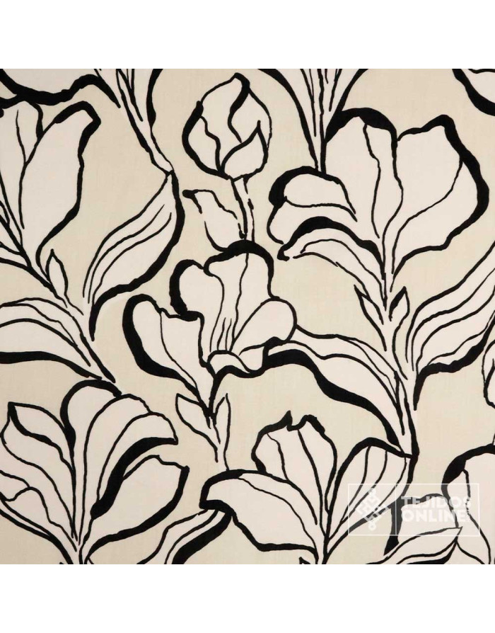 Tela Viscosa Beige con Flor Negra - Viscosa 100% - Imagen 4