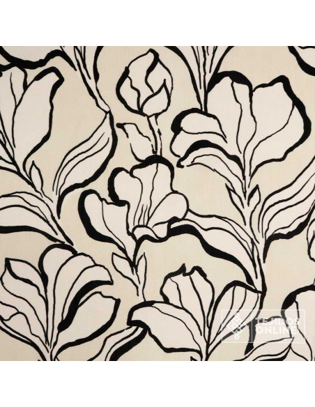 Tela Viscosa Beige con Flor Negra - Viscosa 100% - Imagen 4