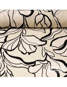 Tela Viscosa Beige con Flor Negra - Viscosa 100% - Imagen 1