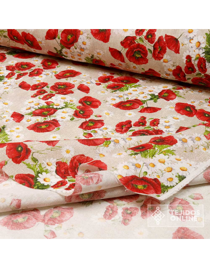 Tela de Amapolas con Margaritas | Telas para Manualidades - Imagen 2
