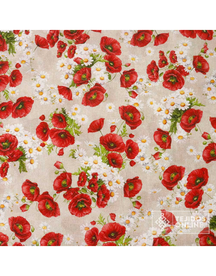 Tela de Amapolas con Margaritas | Telas para Manualidades - Imagen 3