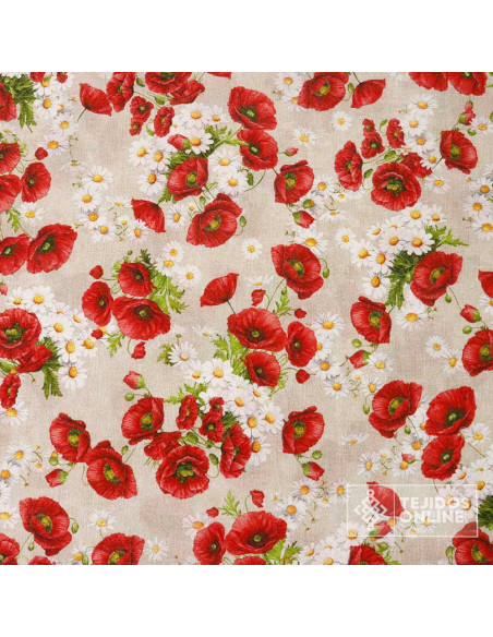 Tela de Amapolas con Margaritas | Telas para Manualidades - Imagen 3