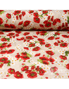 Tela de Amapolas con Margaritas | Telas para Manualidades - Imagen 1
