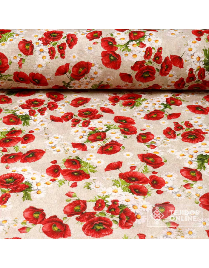 Tela de Amapolas con Margaritas | Telas para Manualidades - Imagen 1