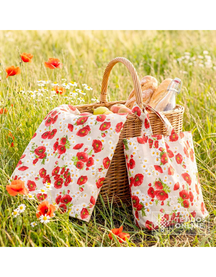 Tela de Amapolas con Margaritas | Telas para Manualidades - Imagen 4
