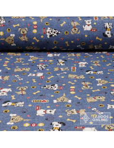 Tela de Perritos Fondo Vaquero | Telas para Manualidades - Imagen 1