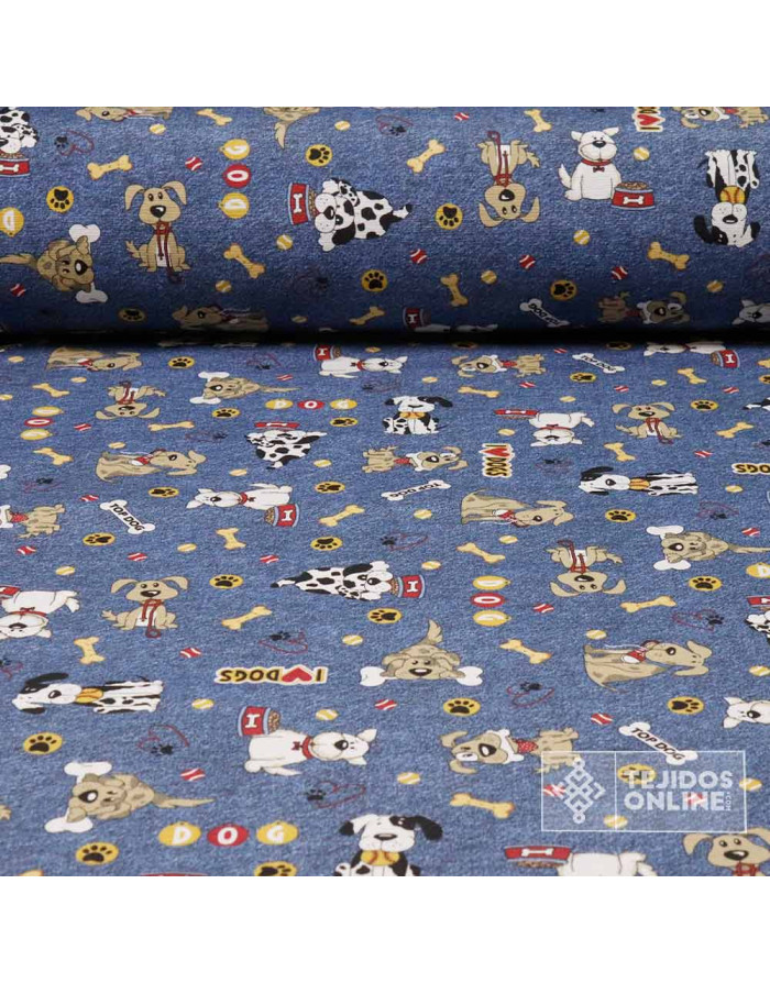 Tela de Perritos Fondo Vaquero | Telas para Manualidades - Imagen 1
