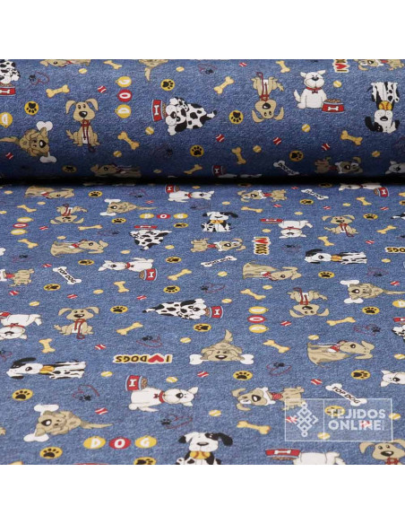 Tela de Perritos Fondo Vaquero | Telas para Manualidades - Imagen 1
