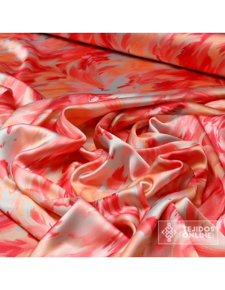Crep Seda Raso Coral Rosado - Tela de Vestir Estampada - Imagen 2