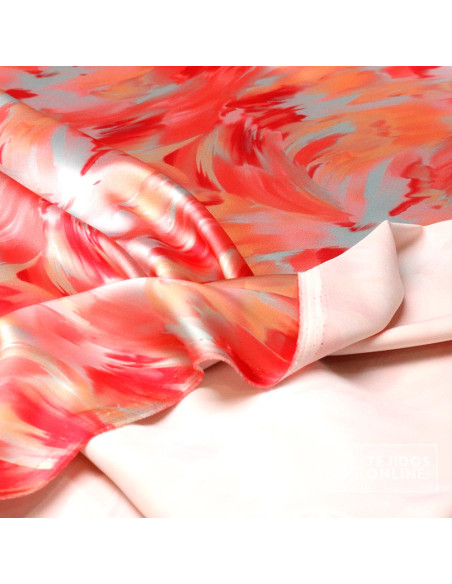 Crep Seda Raso Coral Rosado - Tela de Vestir Estampada - Imagen 4