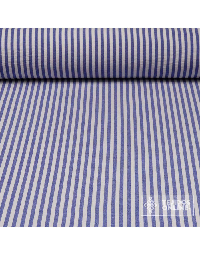 Tela Rayas Azul 1 cm | Tela Rayas para Vestidos - Imagen 1