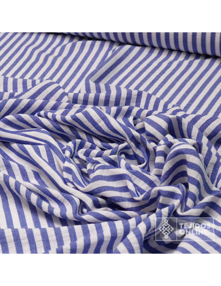 Tela Rayas Azul 1 cm | Tela Rayas para Vestidos - Imagen 2