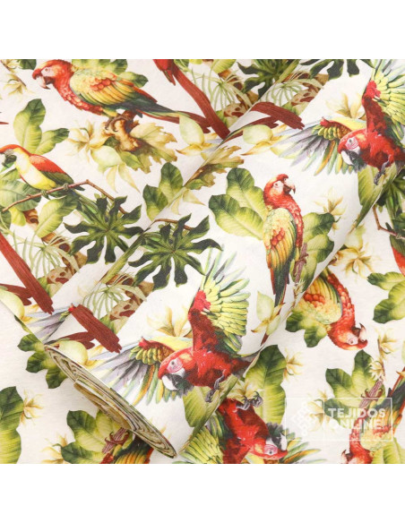 Loneta Loros Tropical - Telas con Estampados de Loros - Imagen 2