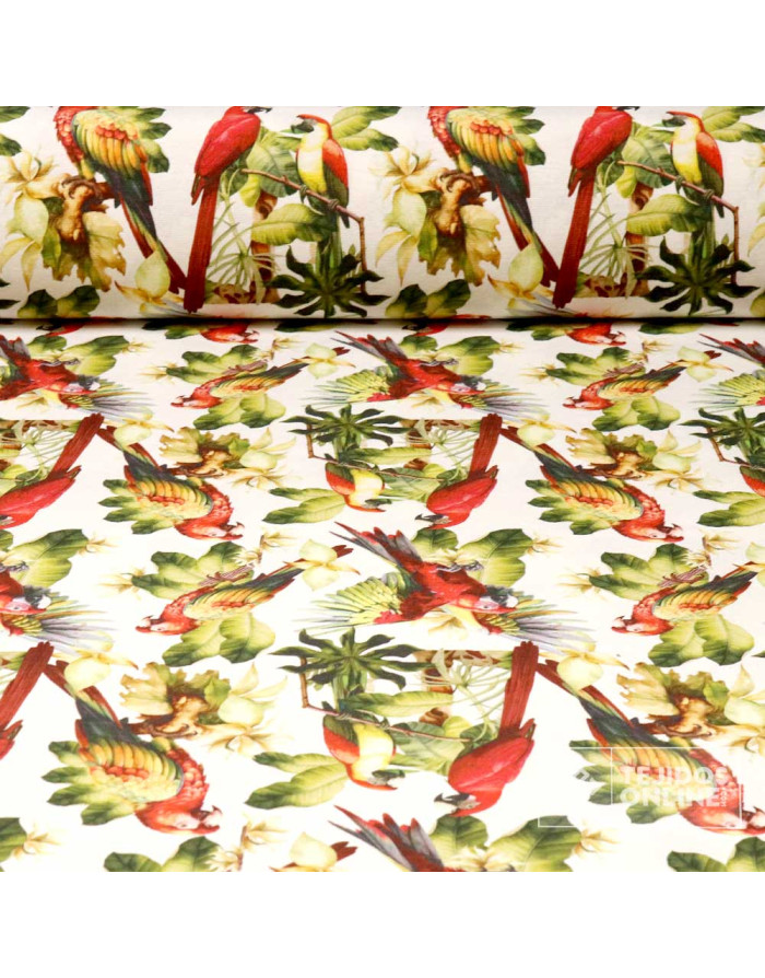 Loneta Loros Tropical - Telas con Estampados de Loros - Imagen 1
