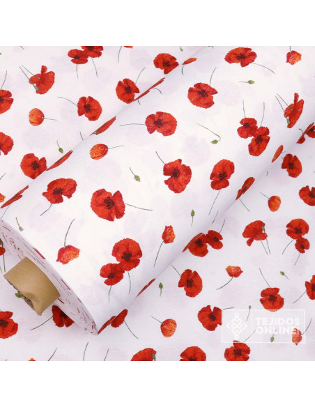 Tela de Amapolas Fondo Blanco | Telas para Manualidades - Imagen 3