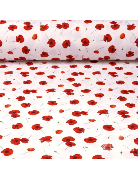 Tela de Amapolas Fondo Blanco | Telas para Manualidades - Imagen 1