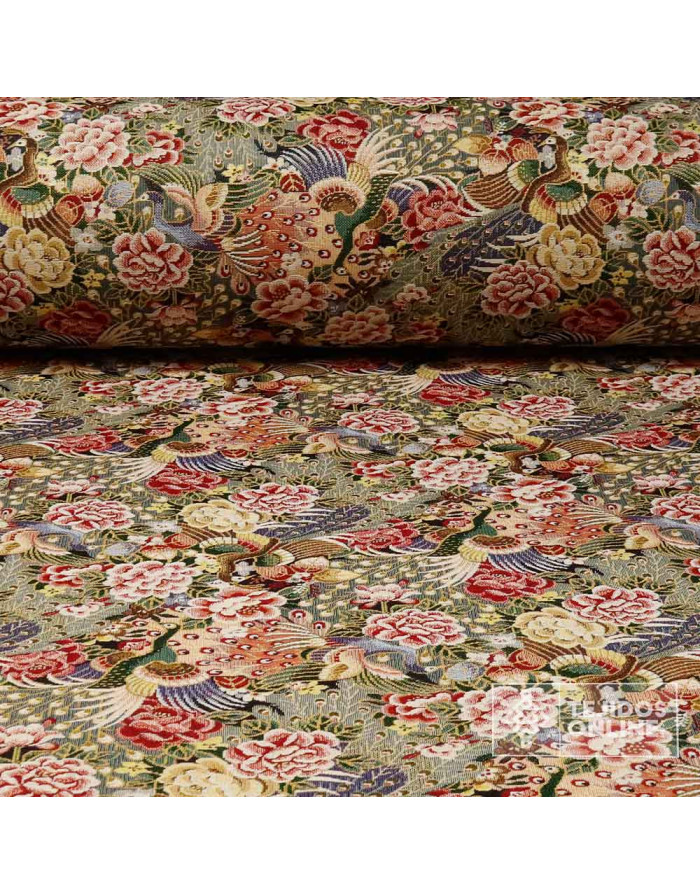 Tela Gobelino Pavo Real Floral: Tapicería Clásica - Imagen 1