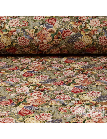 Tela Gobelino Pavo Real Floral: Tapicería Clásica - Imagen 1