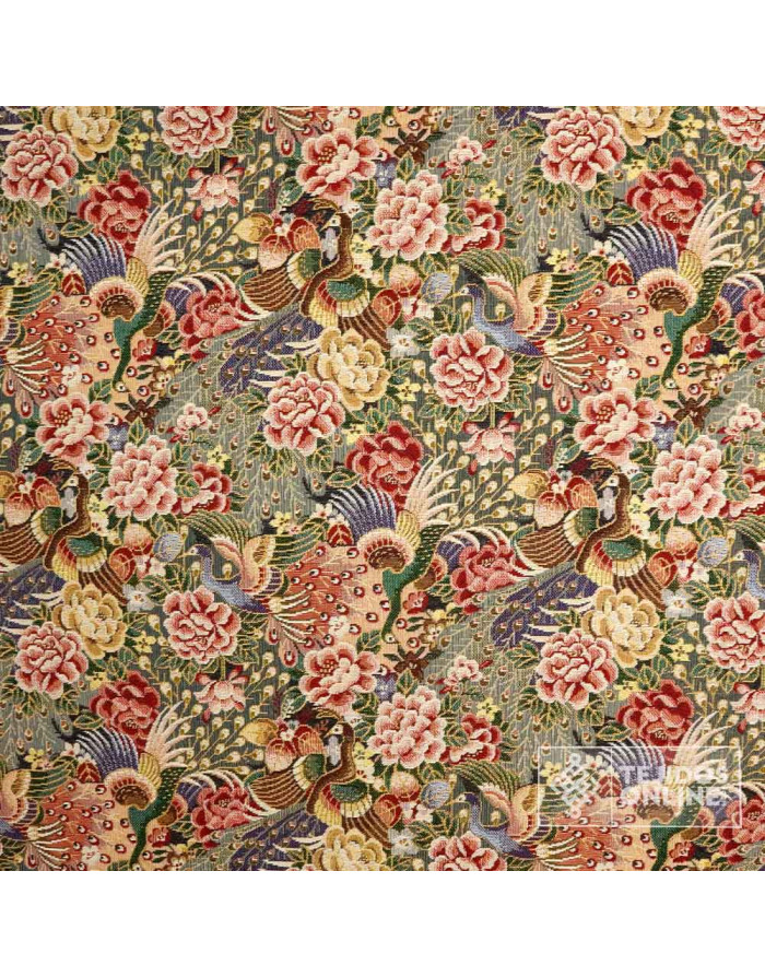 Tela Gobelino Pavo Real Floral: Tapicería Clásica - Imagen 2