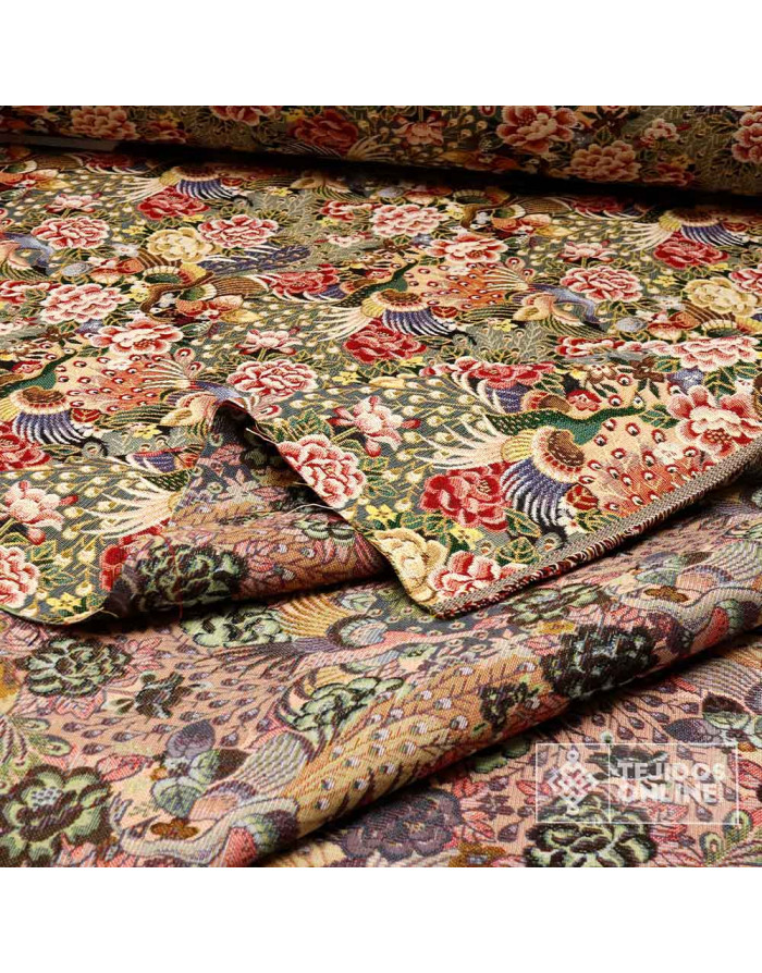 Tela Gobelino Pavo Real Floral: Tapicería Clásica - Imagen 3