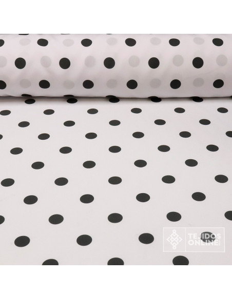 Tela Blanca con Lunar Gris Oscuro Big | Lunares para Flamenca - Imagen 1