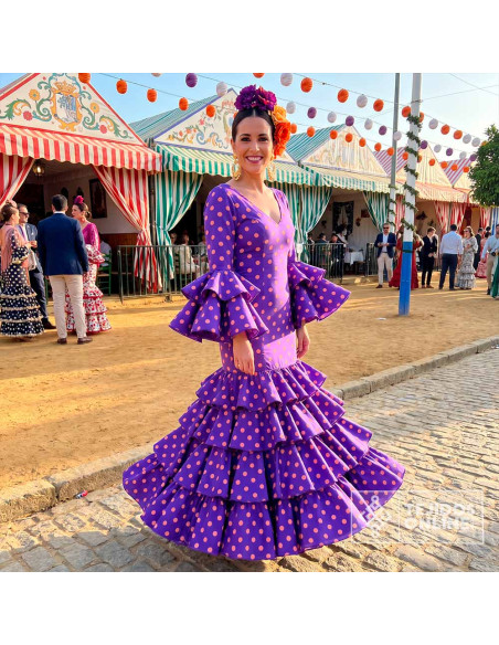 Tela Lila con Lunar Coral Big | Lunares para Flamenca - Imagen 2