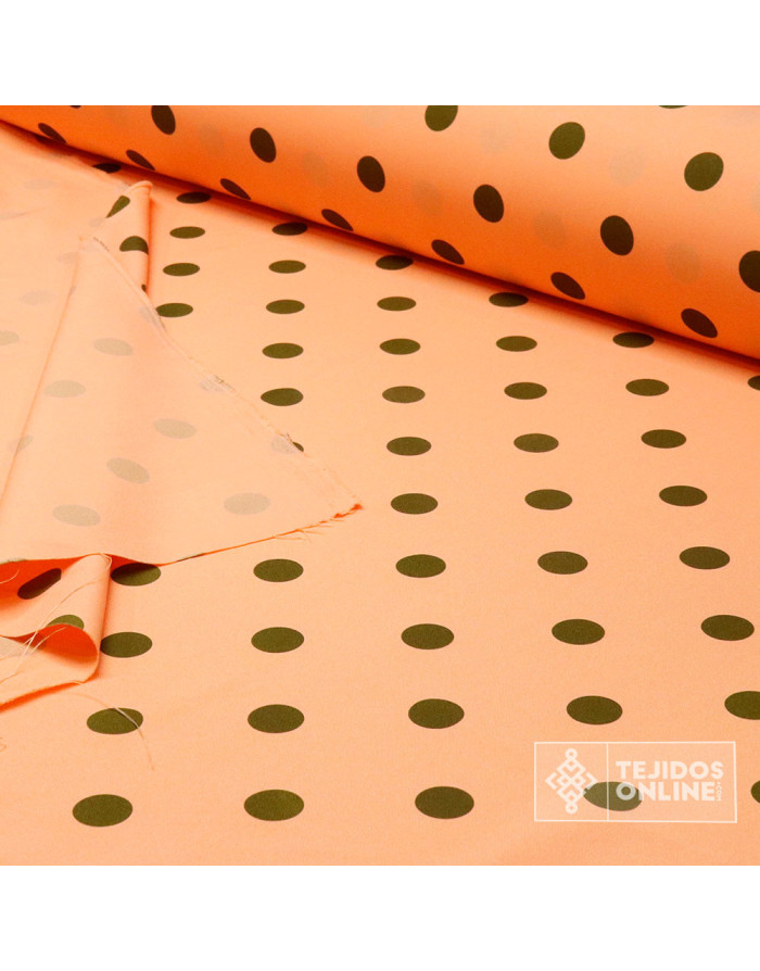 Tela Mandarina con Lunar Verde Caqui | Lunares para Flamenca - Imagen 3