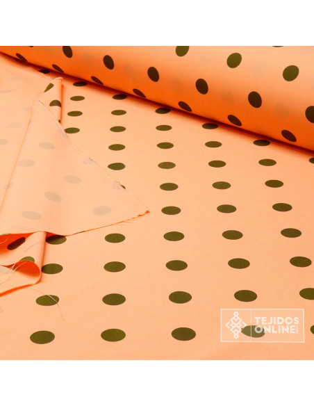 Tela Mandarina con Lunar Verde Caqui | Lunares para Flamenca - Imagen 3
