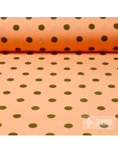 Tela Mandarina con Lunar Verde Caqui | Lunares para Flamenca - Imagen 1